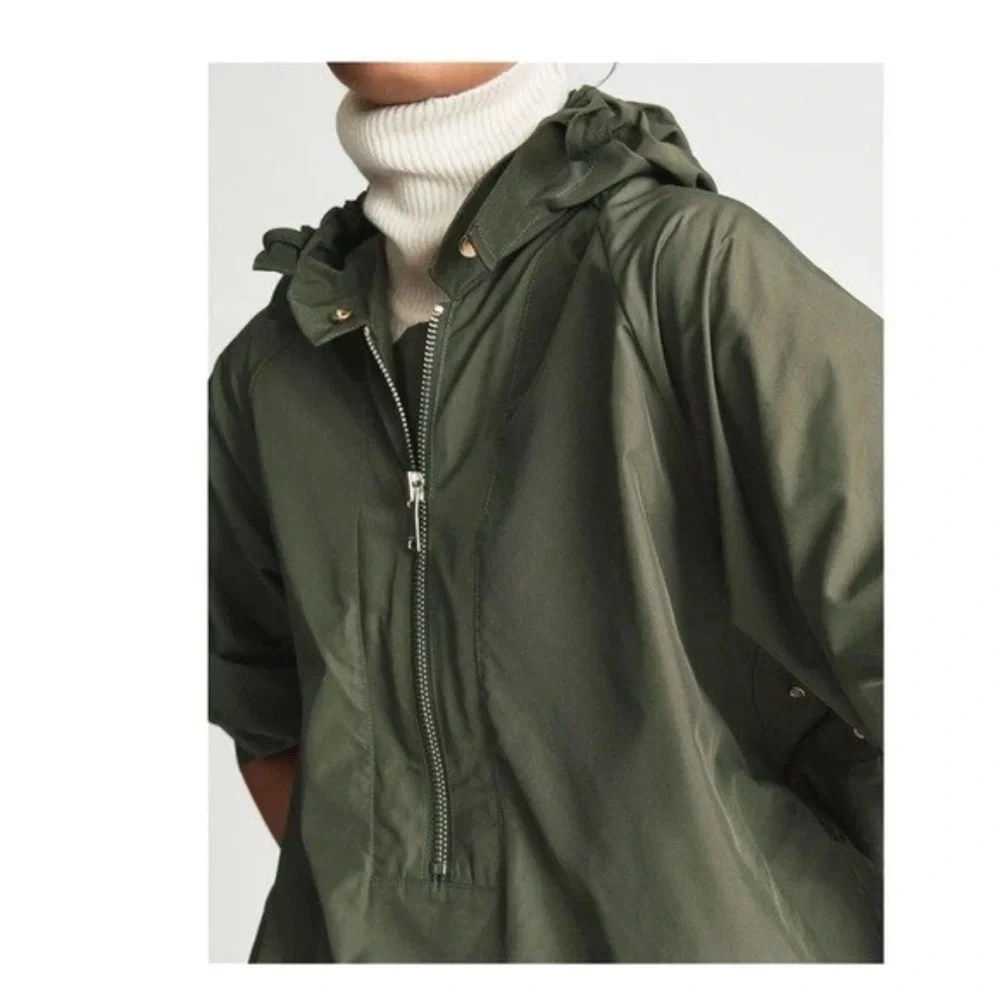 New! REISS London Jenna Short Hooded Parka Windbreaker Jacket in Khaki - Picture 5 of 13